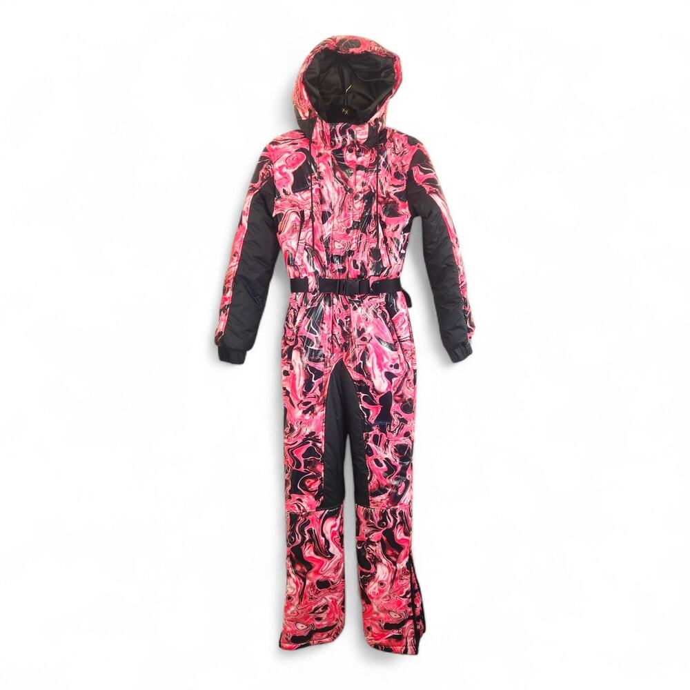Dolls Kill Club Exx Lady Acid Dimension Snow Bunny Puffer Snowsuit SMALL Pink